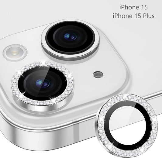 iPhone 15 Camera Lens Protector Silver Diamonds