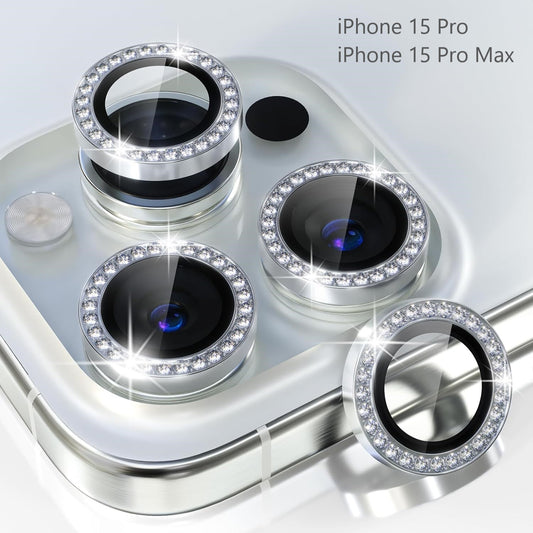 iPhone 15 Pro Camera Lens Protector Silver Diamonds