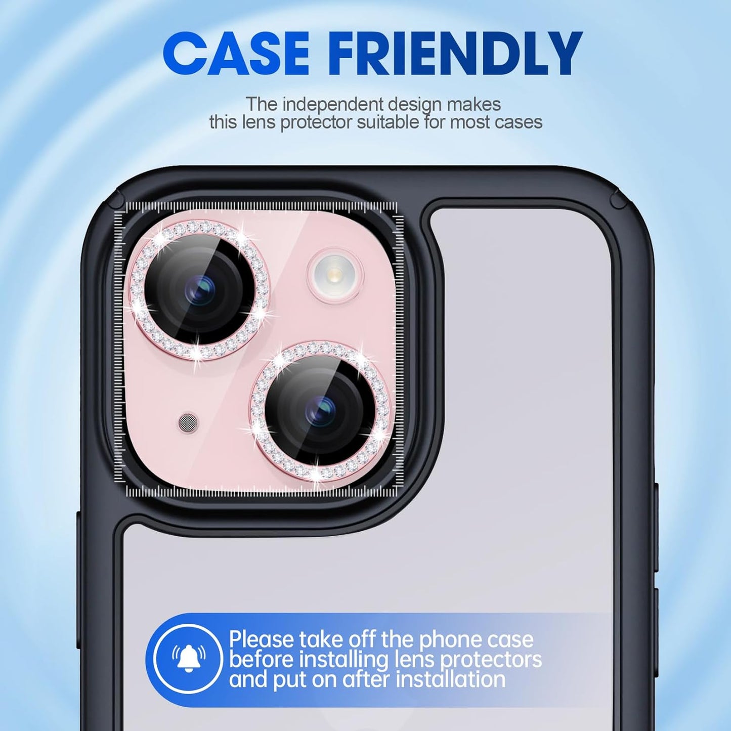 iPhone 15 Camera Lens Protector Pink Diamonds