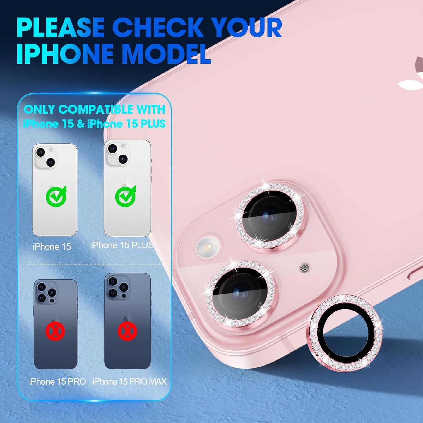 iPhone 15 Camera Lens Protector Pink Diamonds