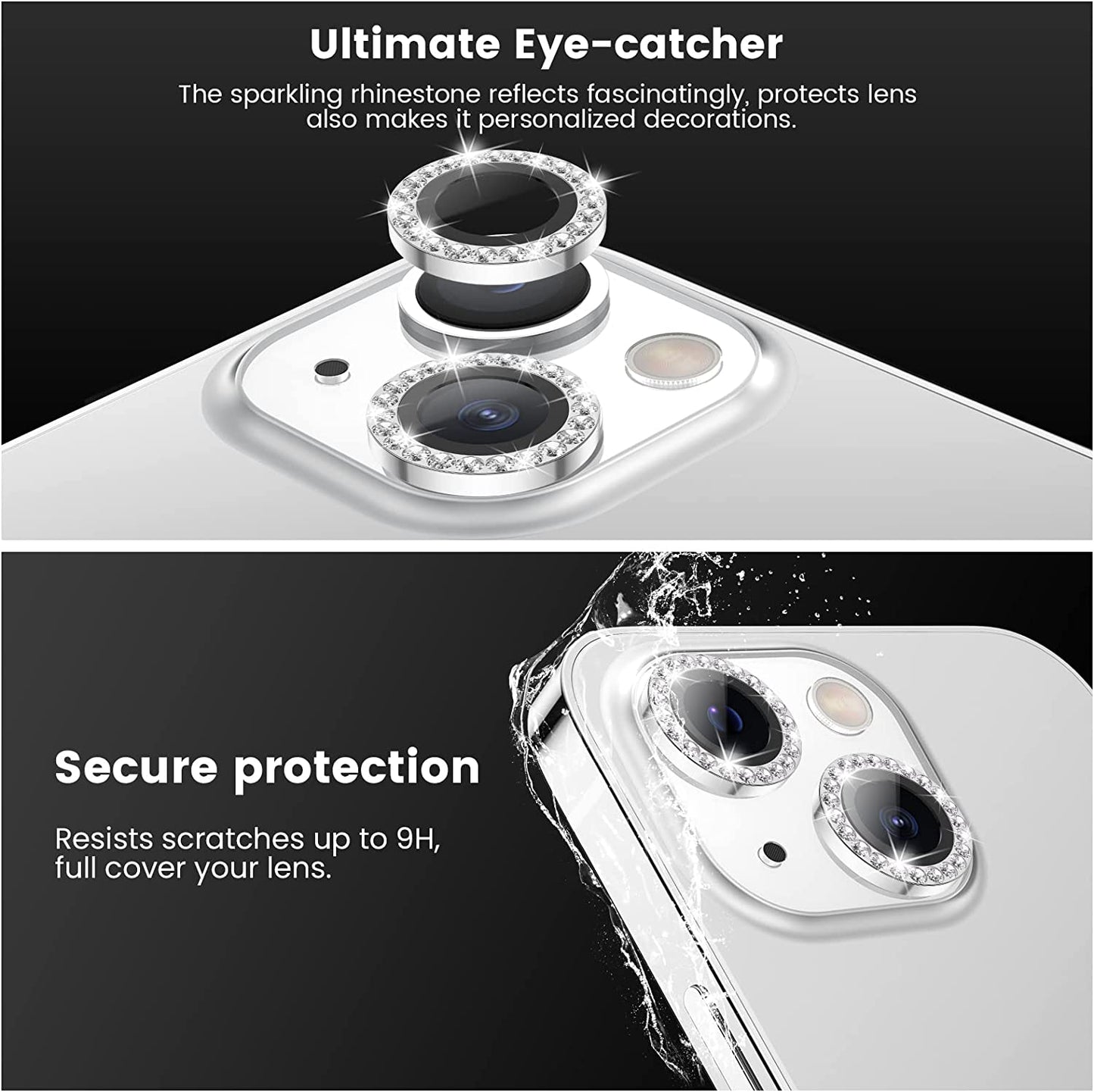 iPhone 15 Camera Lens Protector Silver Diamonds