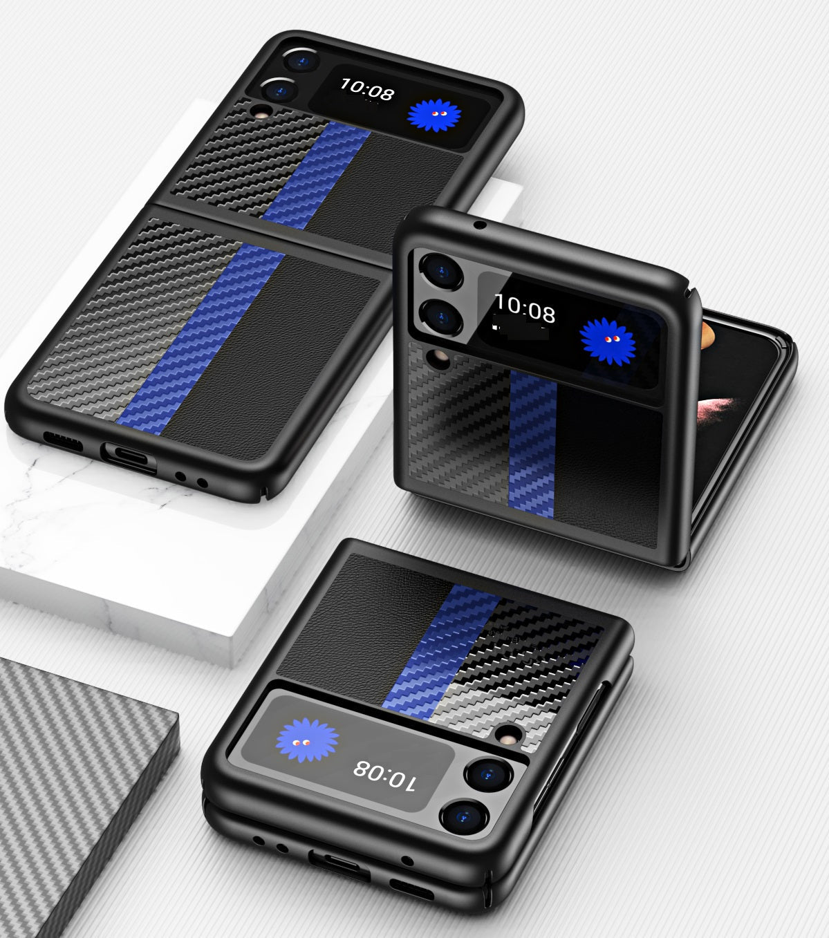 Samsung Galaxy Z flip 3 Case : Blue Line Leather