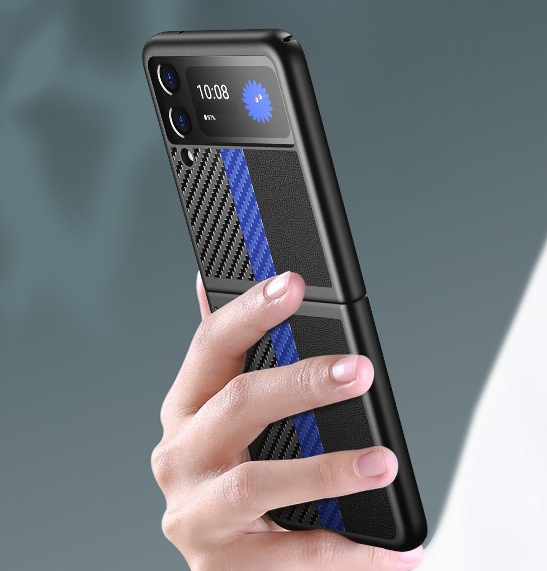 Samsung Galaxy Z flip 3 Case : Blue Line Leather