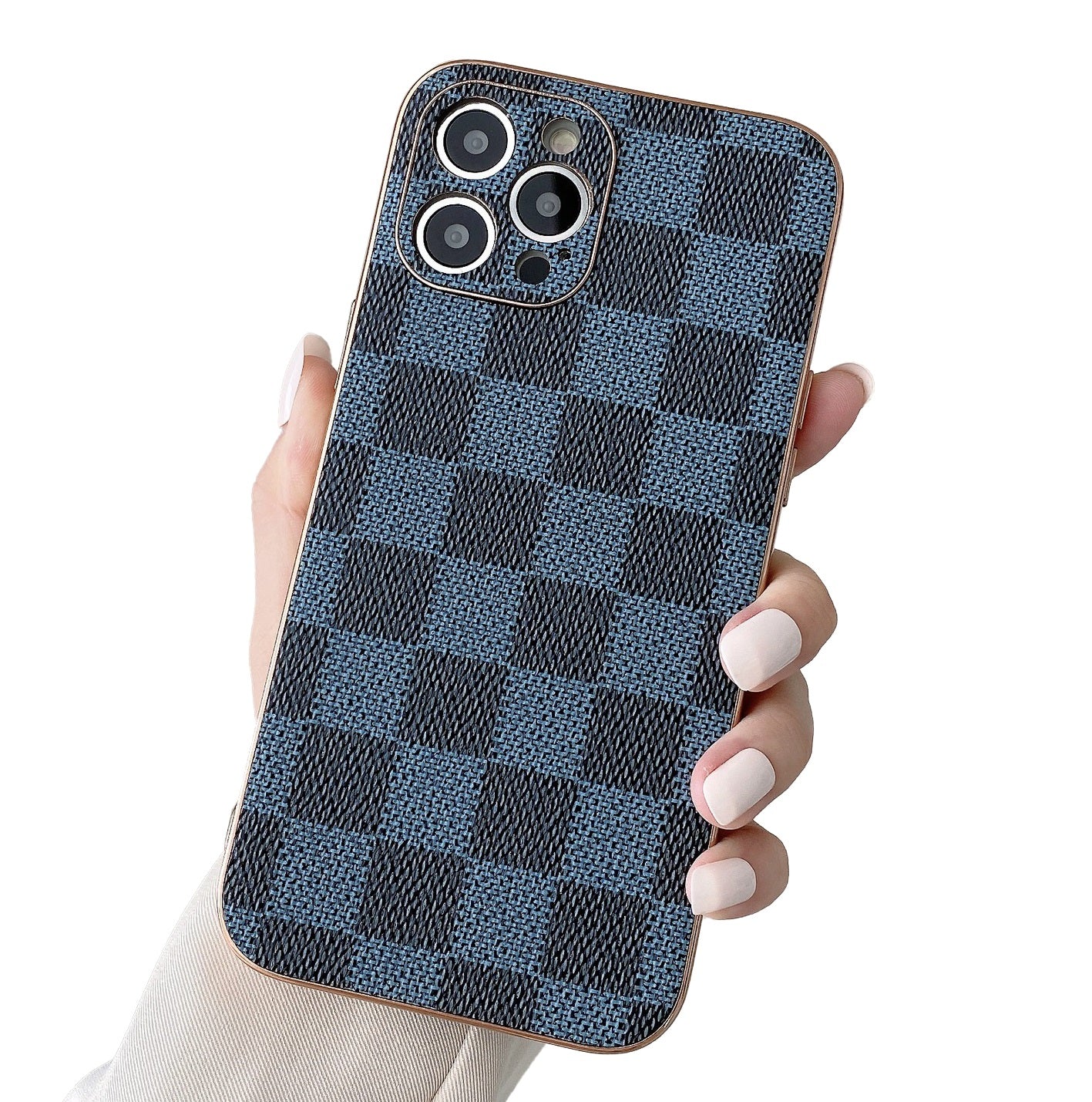 Luxury iPhone 13 Pro Max Case : Blue Checks