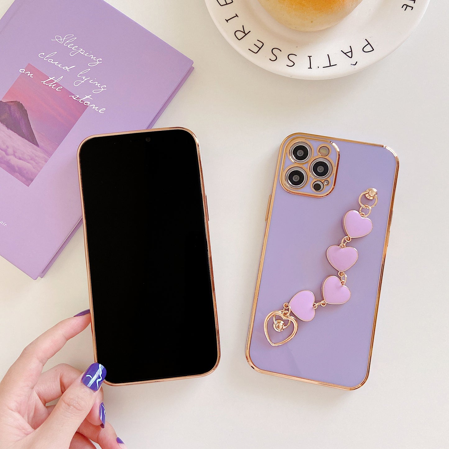 Premium iPhone 14 Case : Lavender Hearts Holder