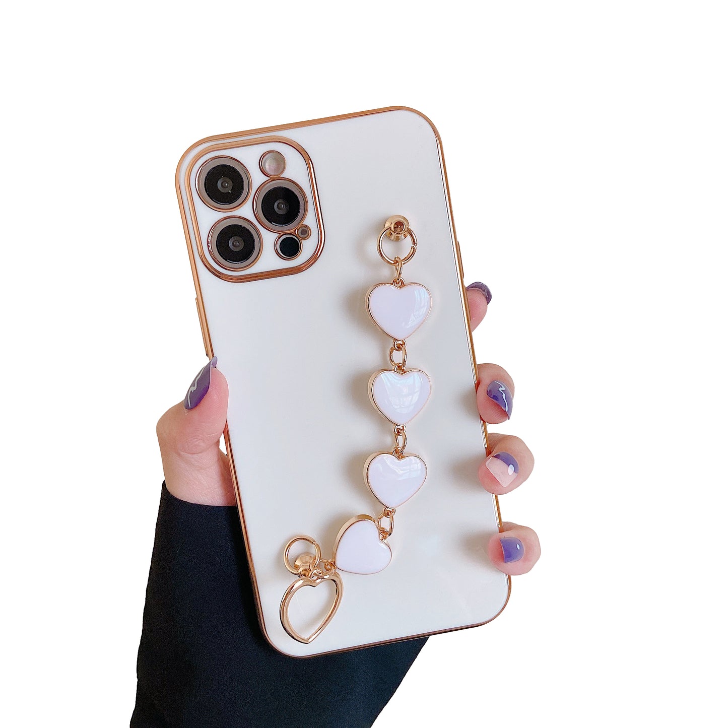 Premium iPhone 14 Pro Case : White Hearts Holder