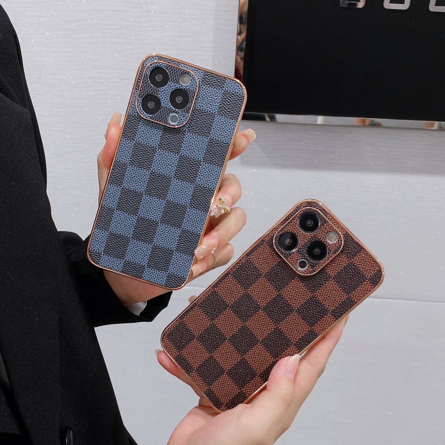 Luxury iPhone 13 Pro Max Case : Brown Checks