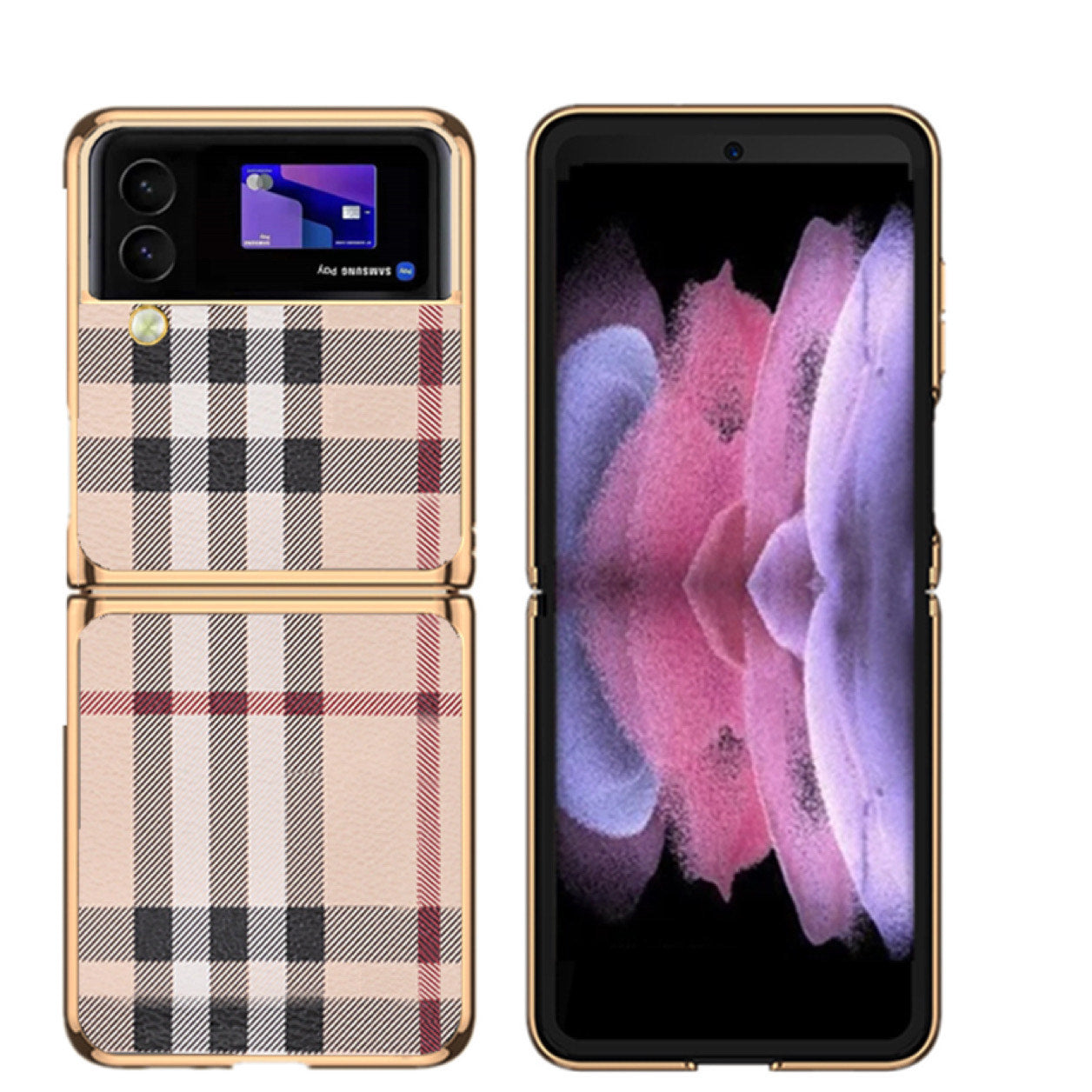 Samsung Galaxy Z flip 3 Case : Striped Checks Gold
