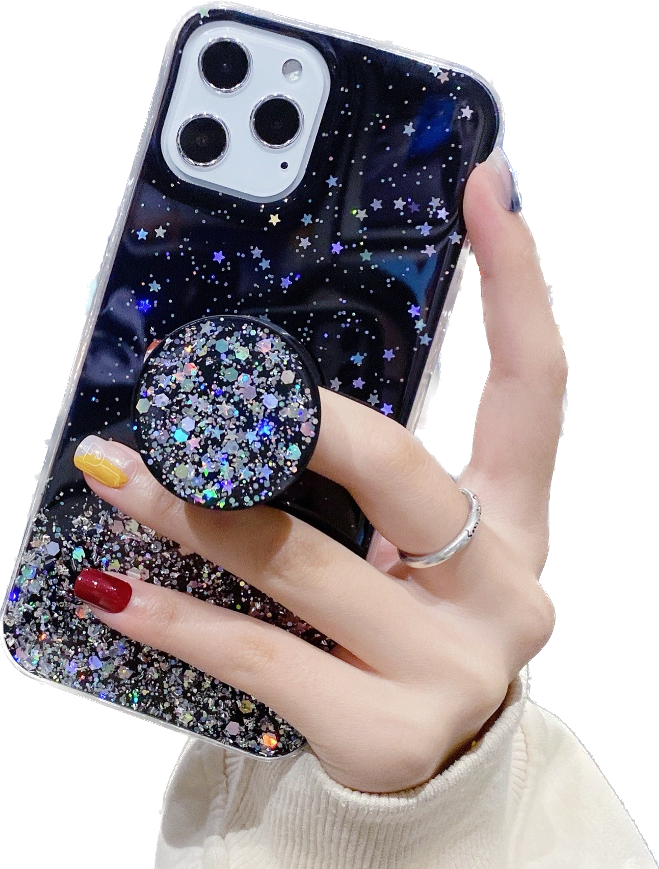 Pretty iPhone 13 Pro Case : Black Charms with Pop Socket