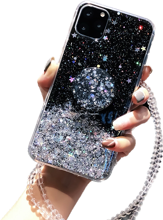 Pretty iPhone 13 Pro Case : Black Charms with Pop Socket