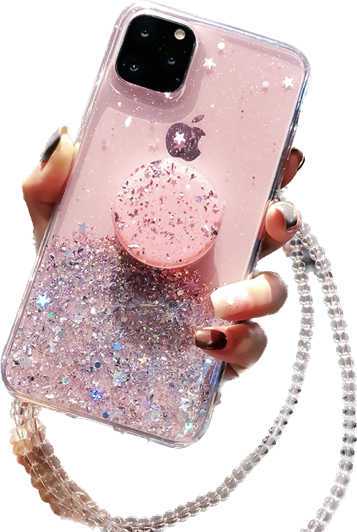 Pretty iPhone 13 Case Pink Charms with Pop Socket