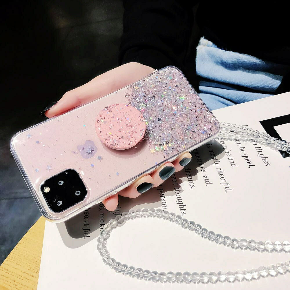 Pretty iPhone 14 Pro Max Case : Pink Charms with Pop Socket