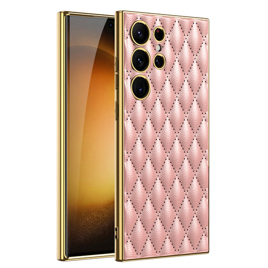 S24 pink leather gold case cover