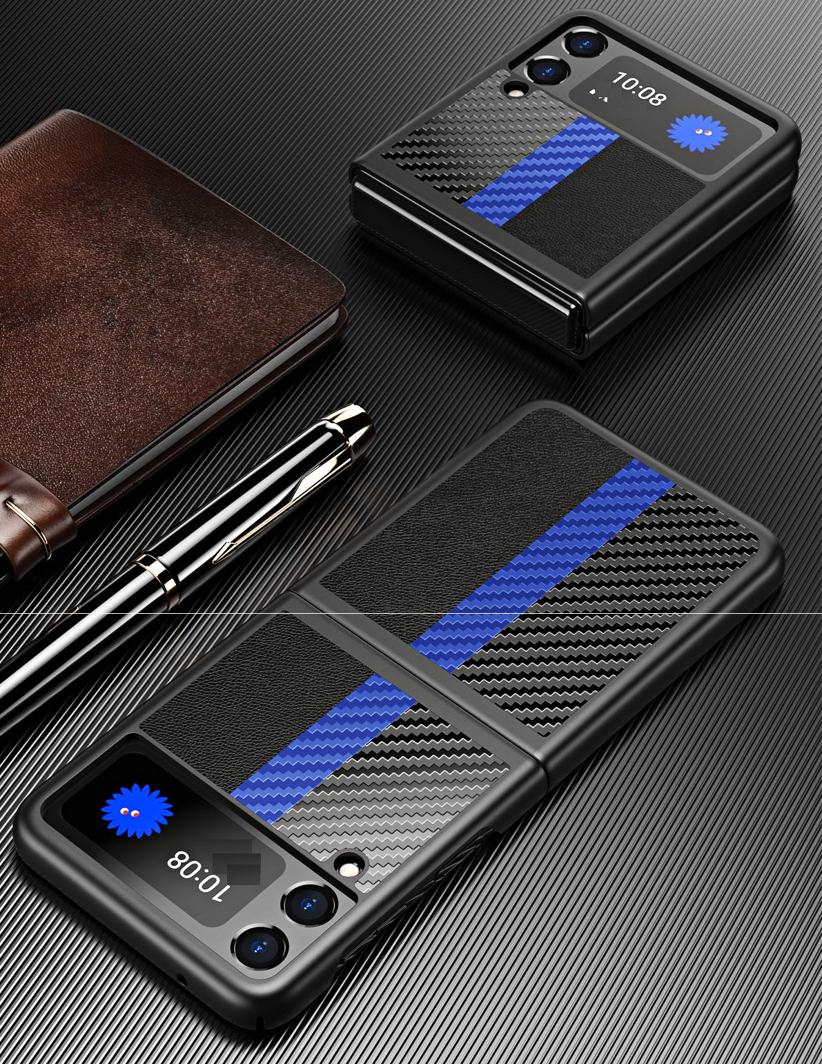 Samsung Galaxy Z flip 3 Case : Blue Line Leather