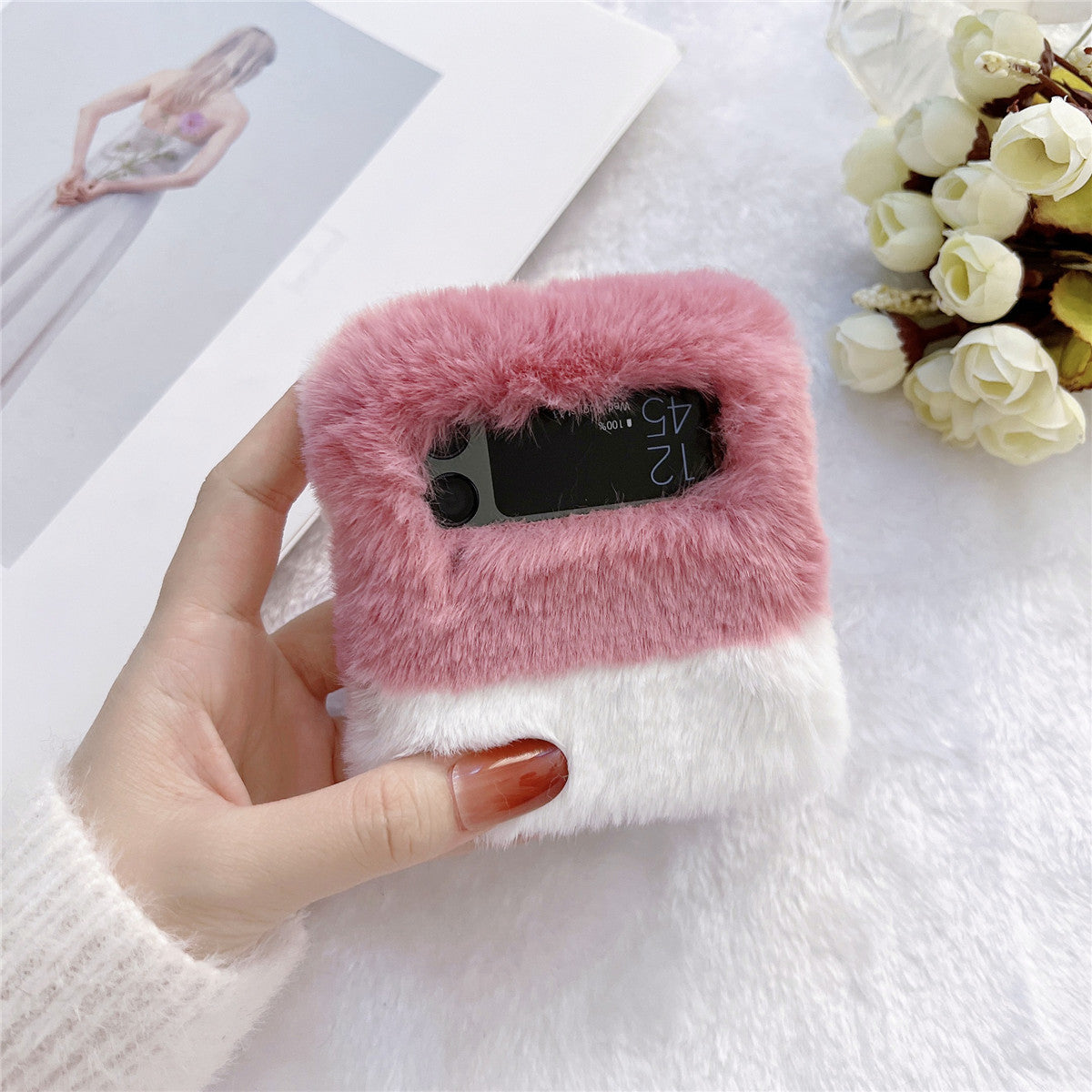 Samsung Galaxy Z flip 3 Case : Soft Pink Fur