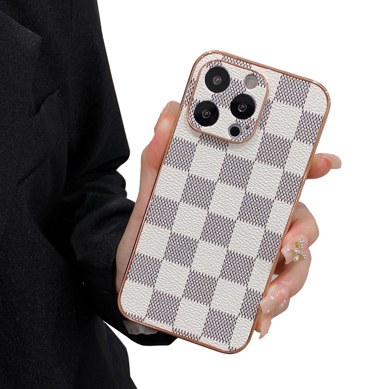 Luxury iPhone 13 Case : Grey Checks