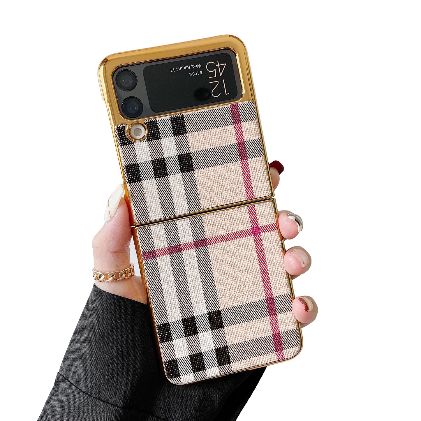 Samsung Galaxy Z Flip 4 Case : Striped Checks Gold