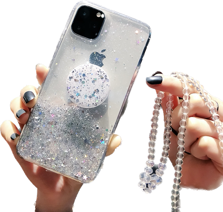 Pretty iPhone 13 Case : Clear Charms with Pop Socket