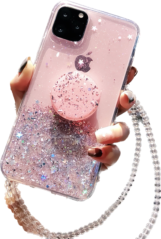Pretty iPhone 14 Pro Case : Pink Charms with Pop Socket