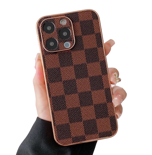 Luxury iPhone 13 Case : Brown Checks