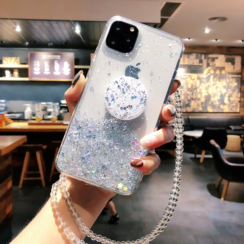 Pretty iPhone 13 Pro Max Case : Clear Charms with Pop Socket